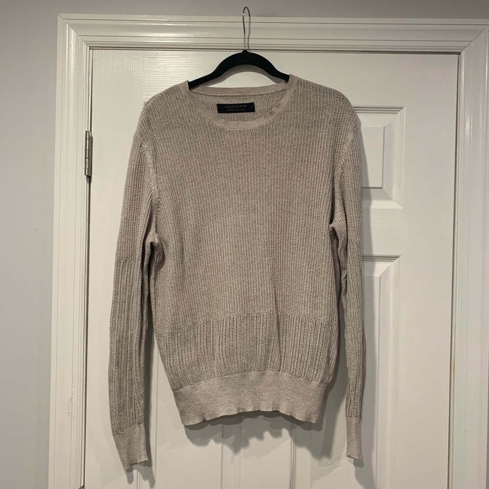 All Saints Beige Metz Long Sleeve Crewneck Sweater View 2
